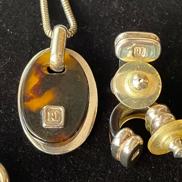 Ralph Lauren Jewelry. Vintage Silver Faux Tortoise Collection. Neck ear, wrist - Picture 3 of 9